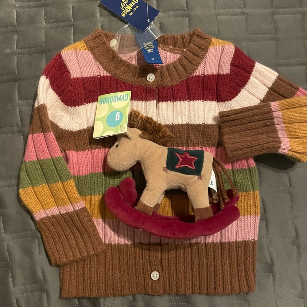 Oshkosh Cardigan with cute Gymboree Rocking Horse Stuffie
